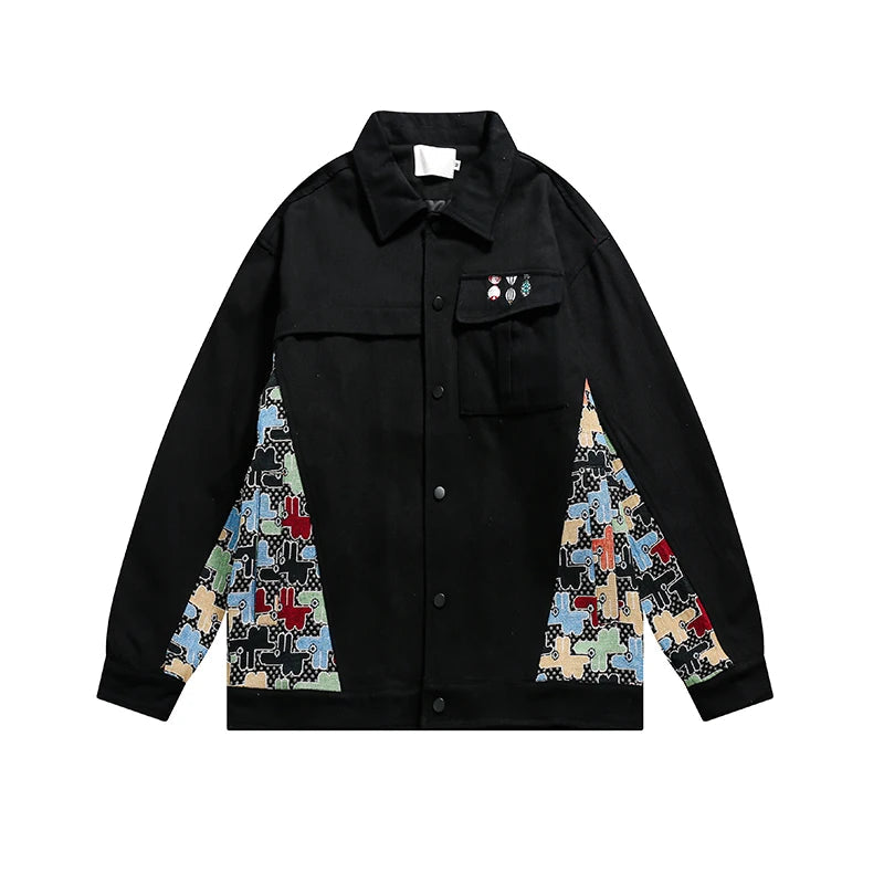 Black Embroidery Patchwork Jacket front
