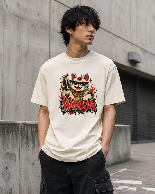 Haruja Graffiti Lucky Cat Natural Graphic T-Shirt