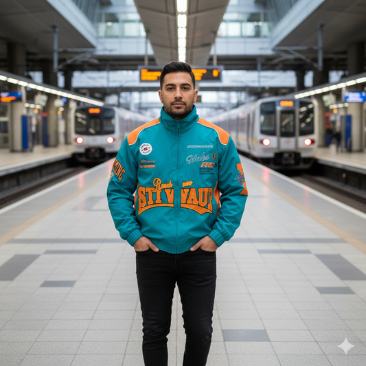 Haruja - Blue Embroid Motorcycle Jacket