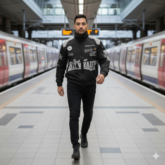 Haruja - Black Embroid Motorcycle Jacket