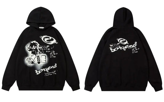 Haruja - Harajuku Cartoon Black Hoodie