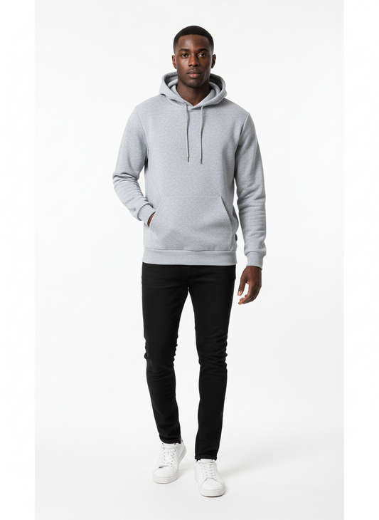 black men wearing basic gray hoodie