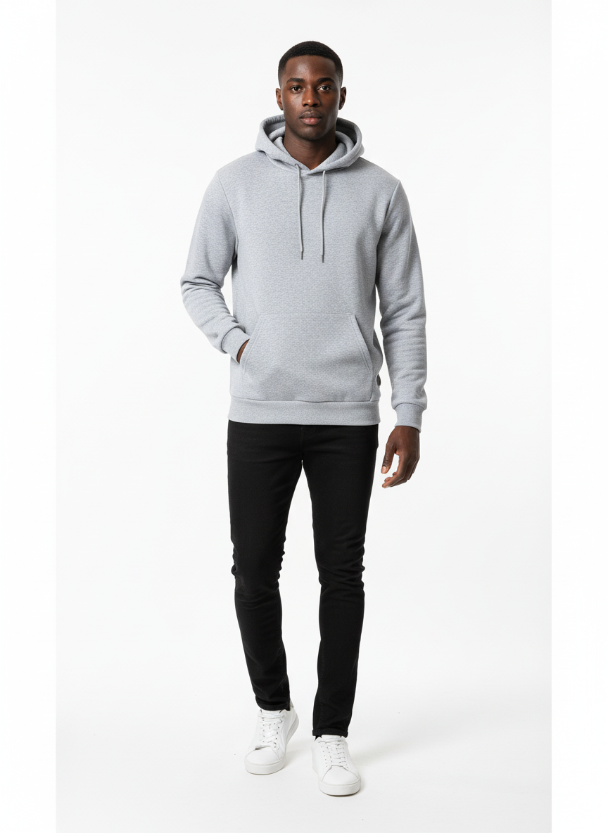 black men wearing basic gray hoodie