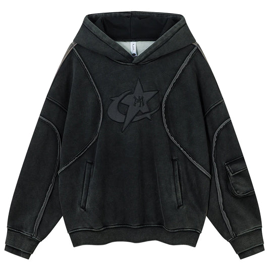 black patchwork vintage hoodie front