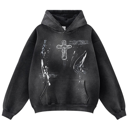 Haruja Cross Graphic Hoodie black front