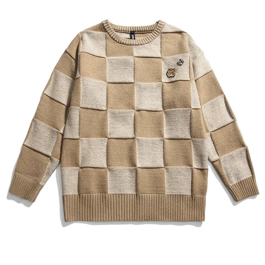 haruja- Khaki Chess Square Sweater