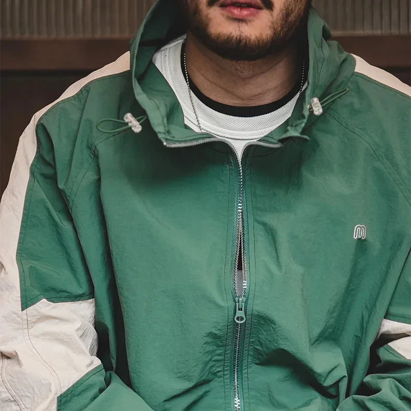 Haruja - Green Zipper Patchwork Jacket men wearing