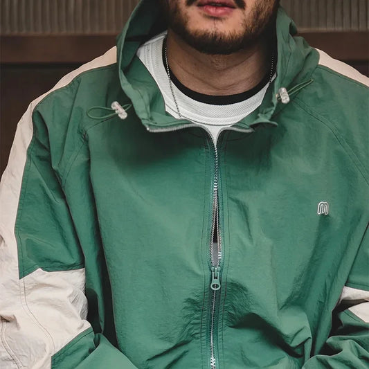 Haruja - Green Zipper Patchwork Jacket men wearing