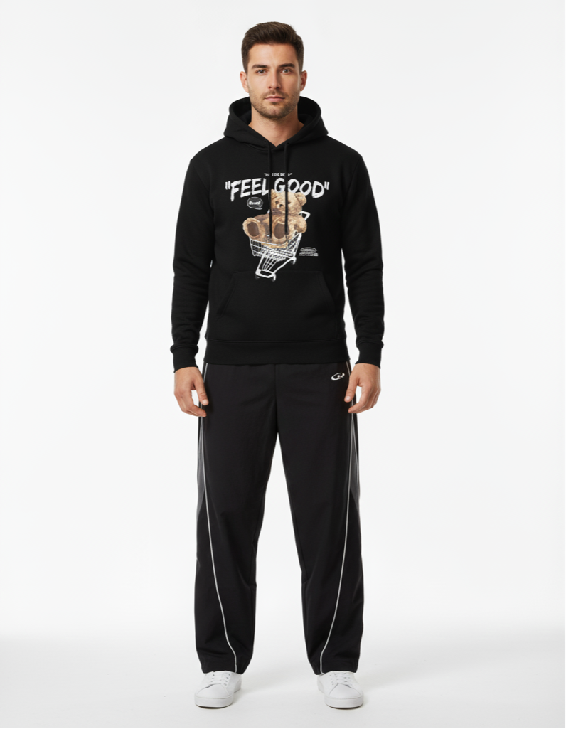 men wearing haruja_feel_good_bear_black_hoodie