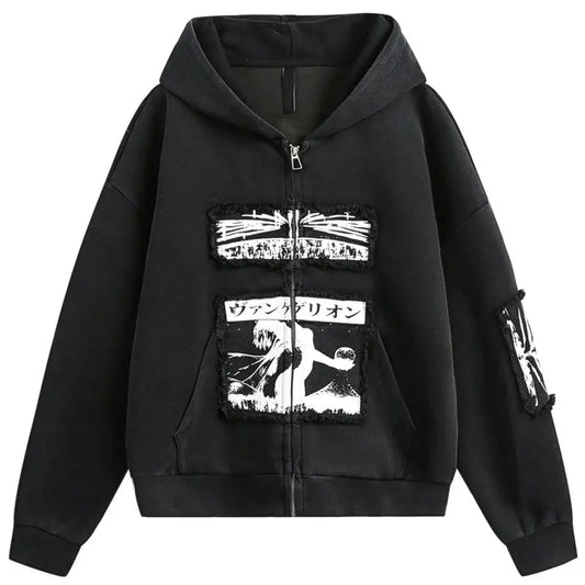 Vintage Japanese Style Zipped Hoodie