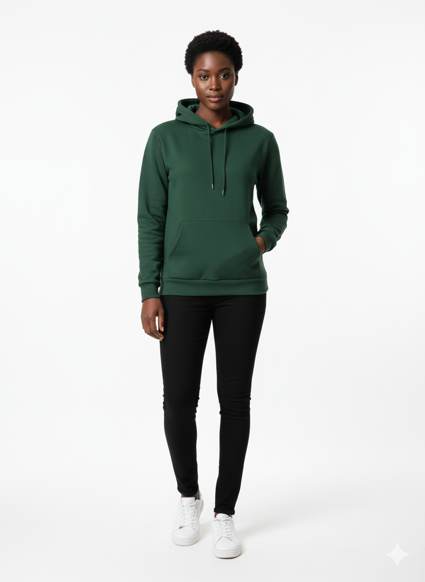 women wearing basic green hoodie