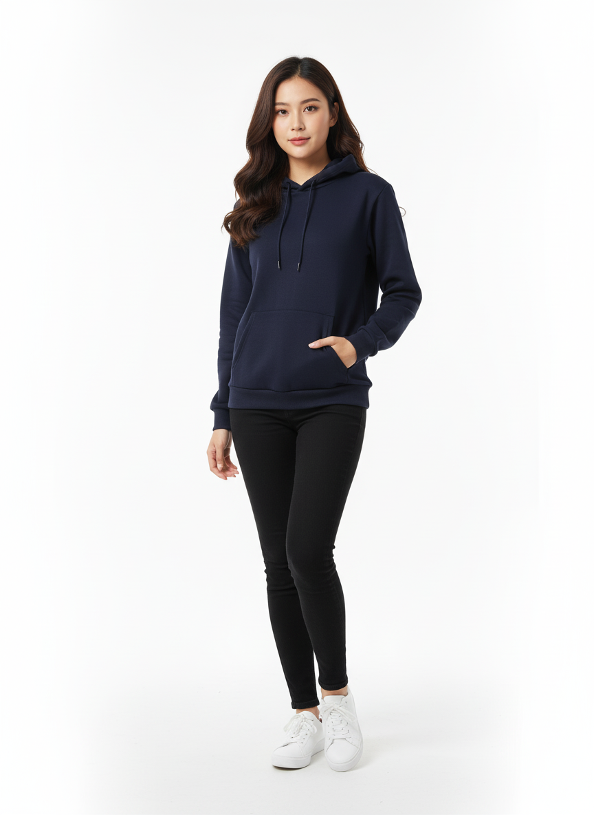 women wearing basic navy blue hoodie