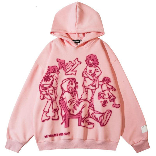 haruja - Cartoon Character Print pink Hoodie