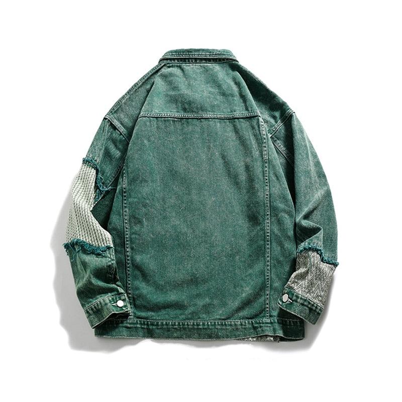 haruja_green_patchwork_denim_jean_jacket back