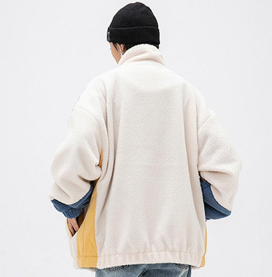 women wear haruja Color Block Zipper Sherpa blue and white Coat