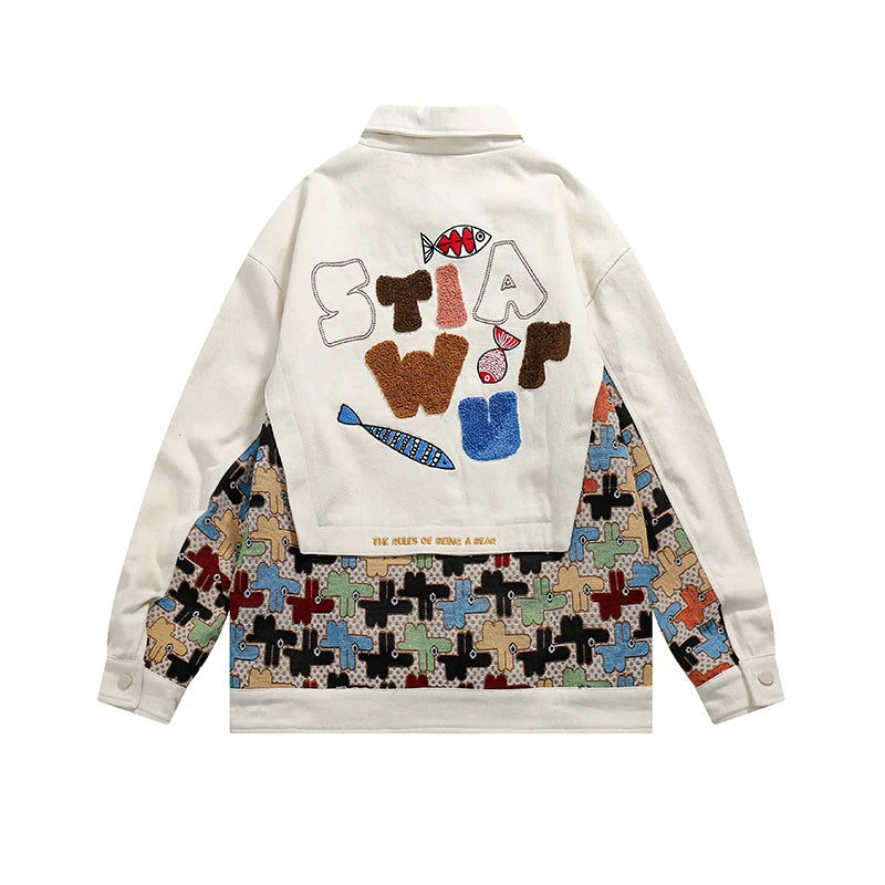 Beige Embroidery Patchwork Jacket back