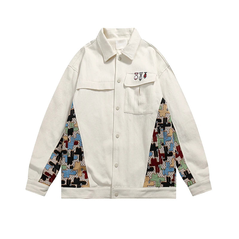 Beige Embroidery Patchwork Jacket front