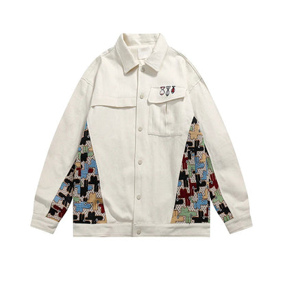 Beige Embroidery Patchwork Jacket front