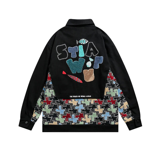 Black Embroidery Patchwork Jacket back