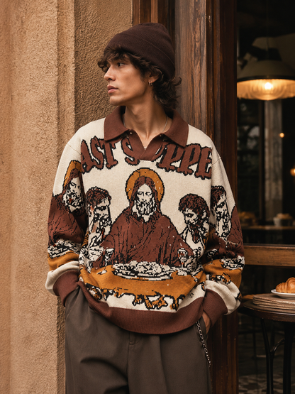 The Last Supper Vintage Knit Sweater | Oversized Y2K Streetwear