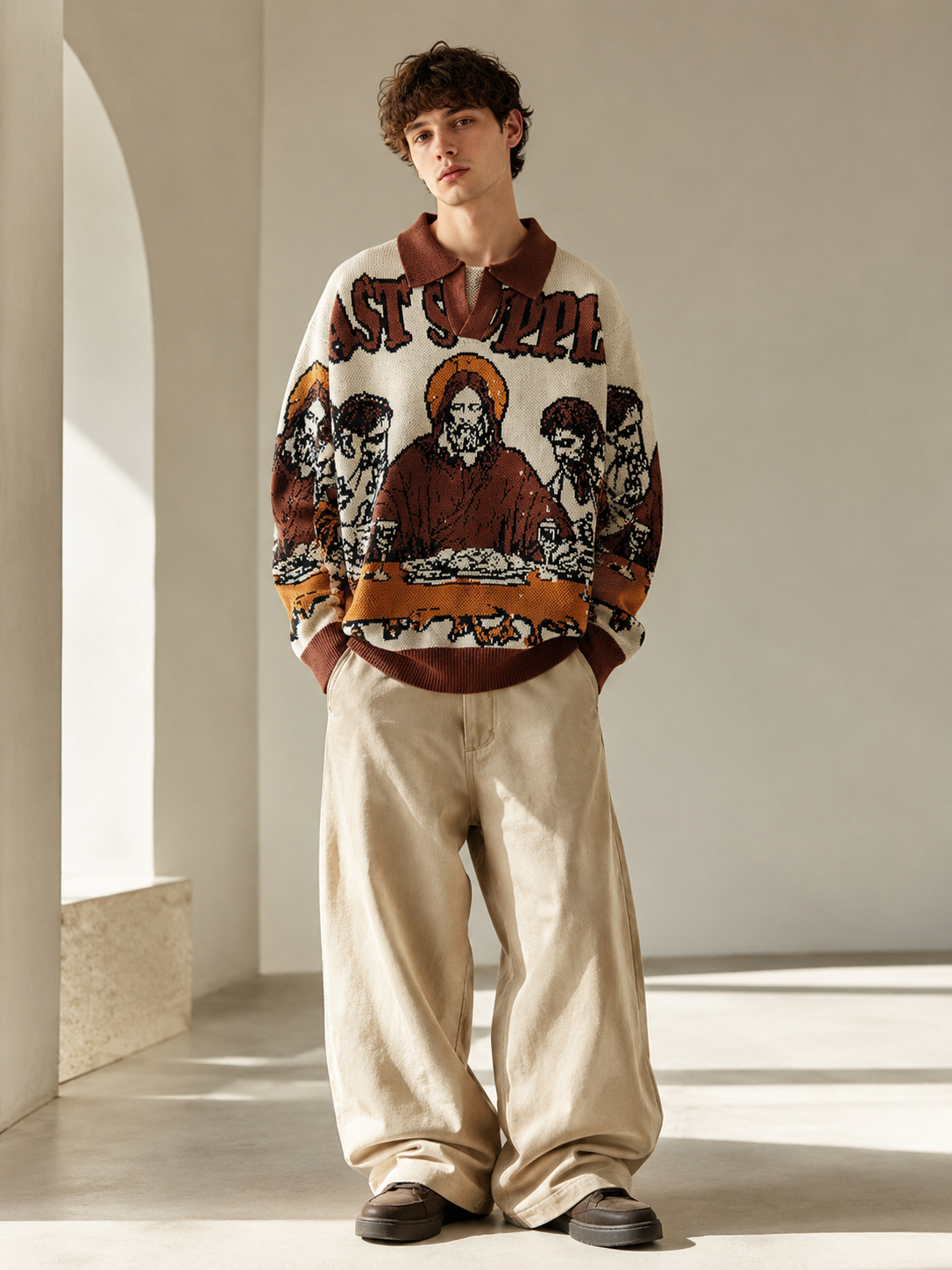 The Last Supper Vintage Knit Sweater | Oversized Y2K Streetwear