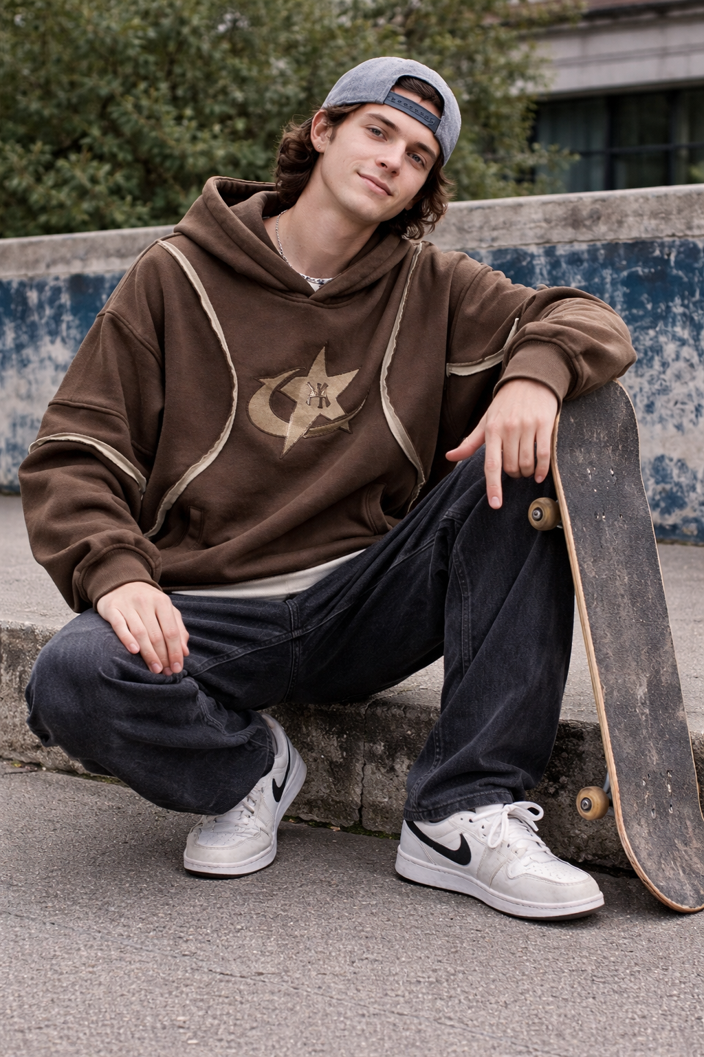 Brown Patchwork Vintage Hoodie