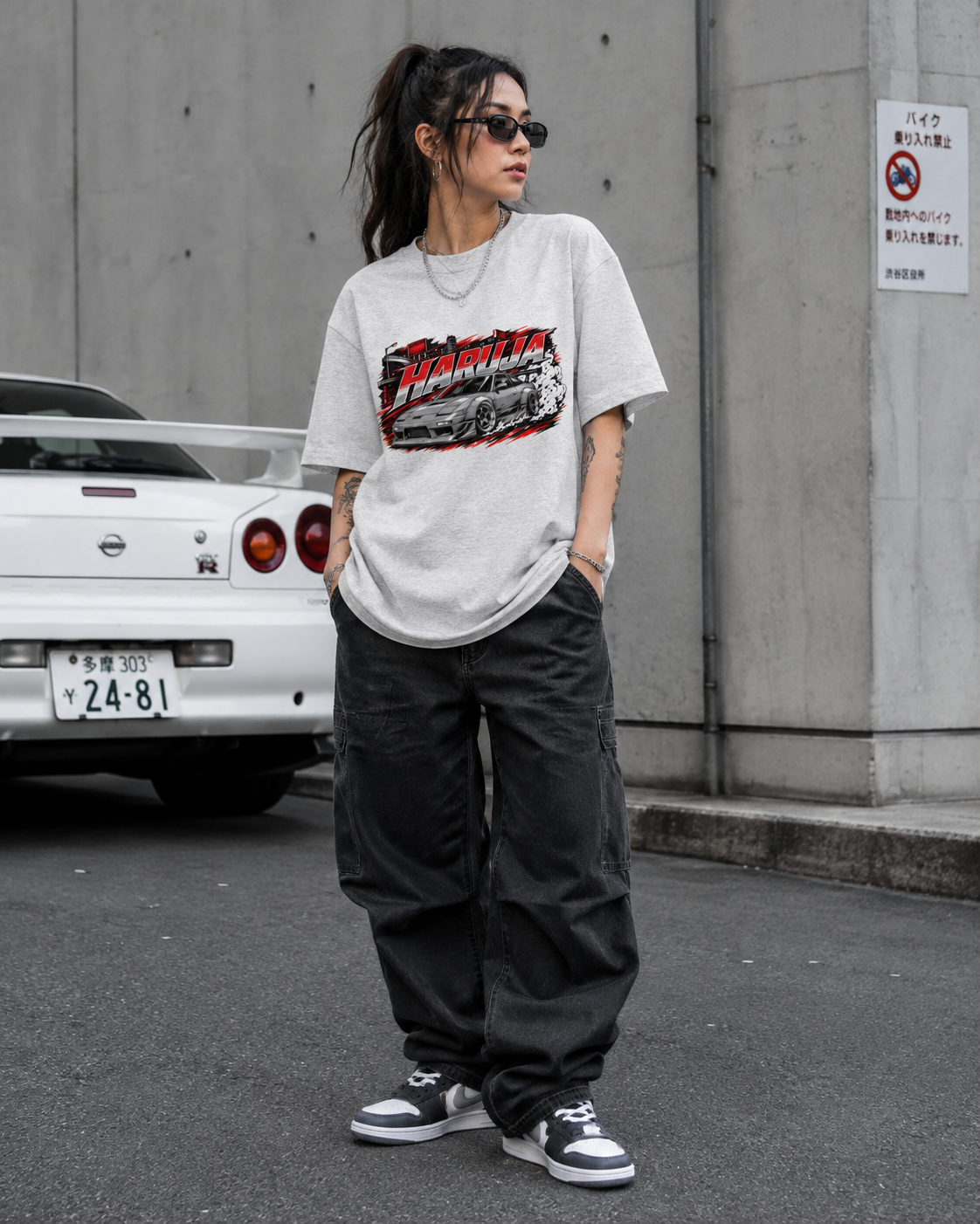 Haruja JDM Drift Car Ash Grey Graphic T-Shirt