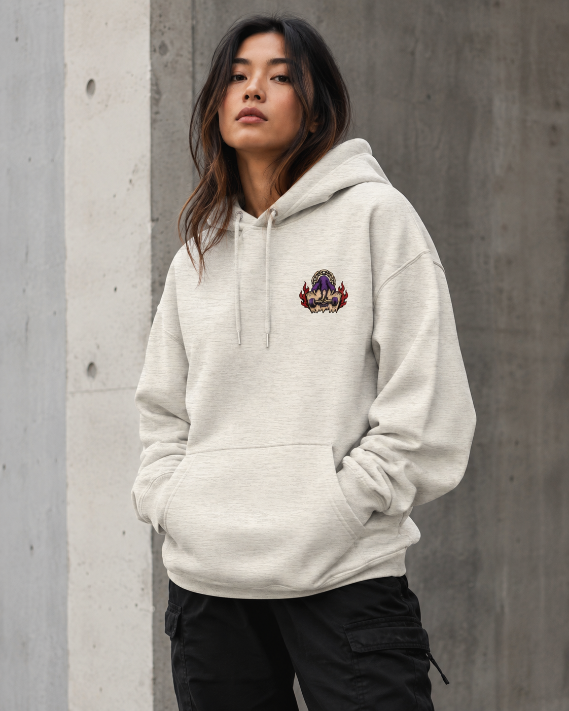 Haruja Purple Claw Skateboard Oatmeal Graphic Hoodie