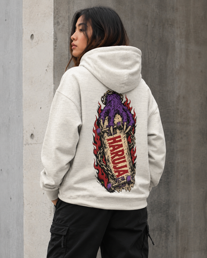 Haruja Purple Claw Skateboard Oatmeal Graphic Hoodie