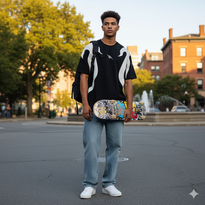 Haruja - Graphic Splicing Black Tee