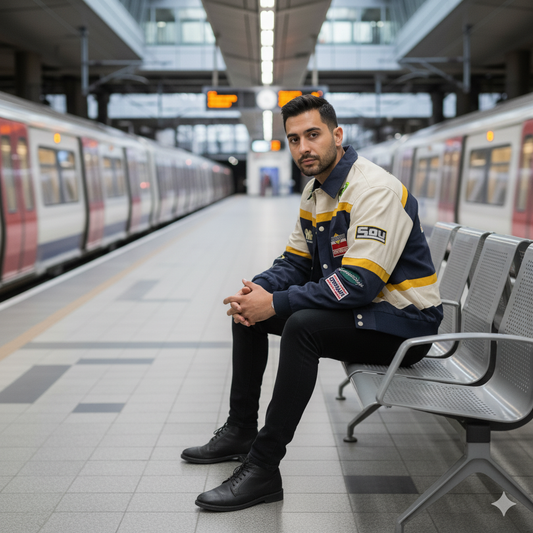 Haruja - Cotton Patchwork Blue Racing Jacket