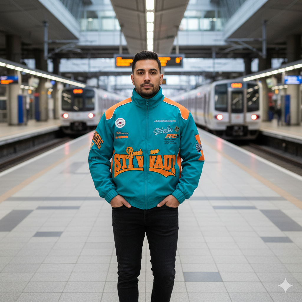 Haruja - Blue Embroid Motorcycle Jacket