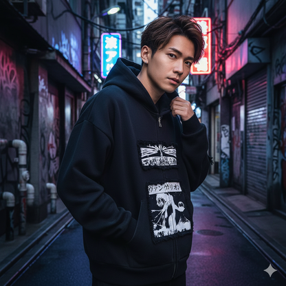 Haruja - Vintage Japanese Style Zipped Hoodie