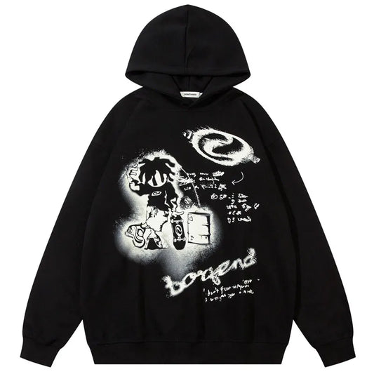 Haruja - Harajuku Cartoon Black Hoodie