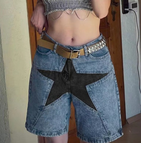 Haruja - Patchwork Star Denim Shorts