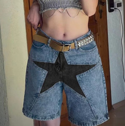 Haruja - Patchwork Star Denim Shorts