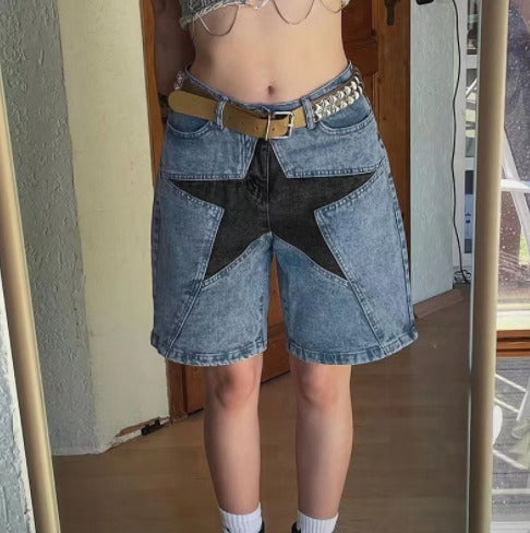 Haruja - Patchwork Star Denim Shorts