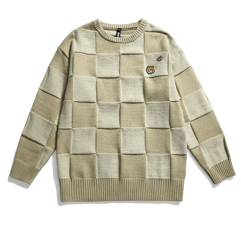 Haruja – Beige Chess Square Sweater