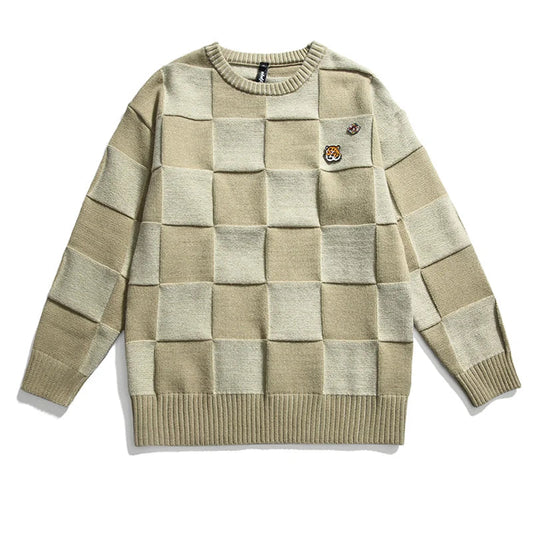 Haruja – Beige Chess Square Sweater
