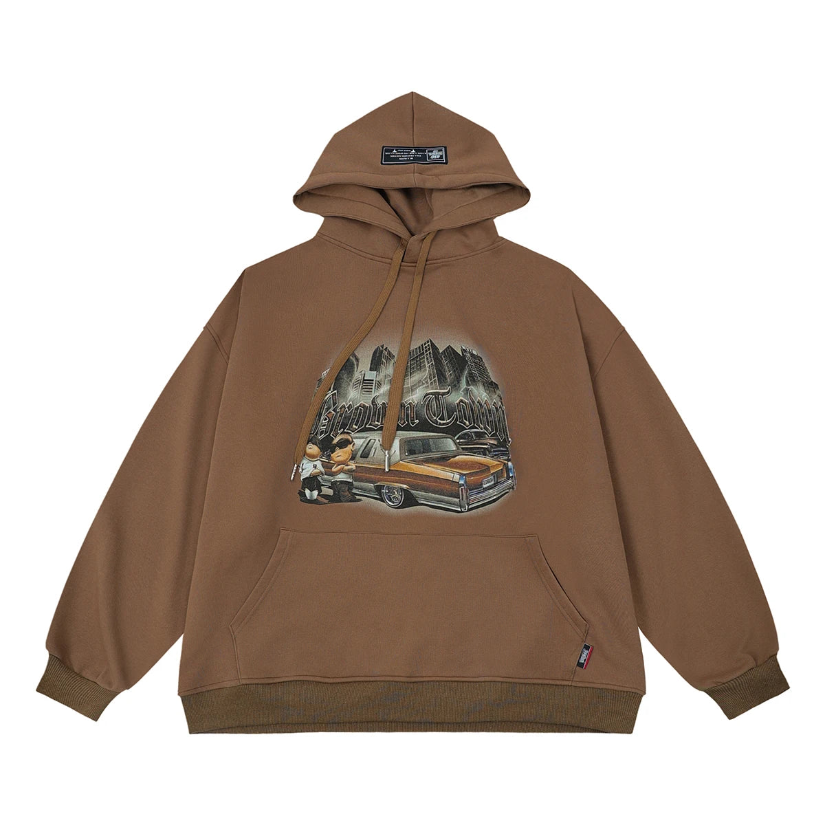 Haruja Car Print brown Hoodie front