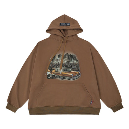 Haruja Car Print brown Hoodie front