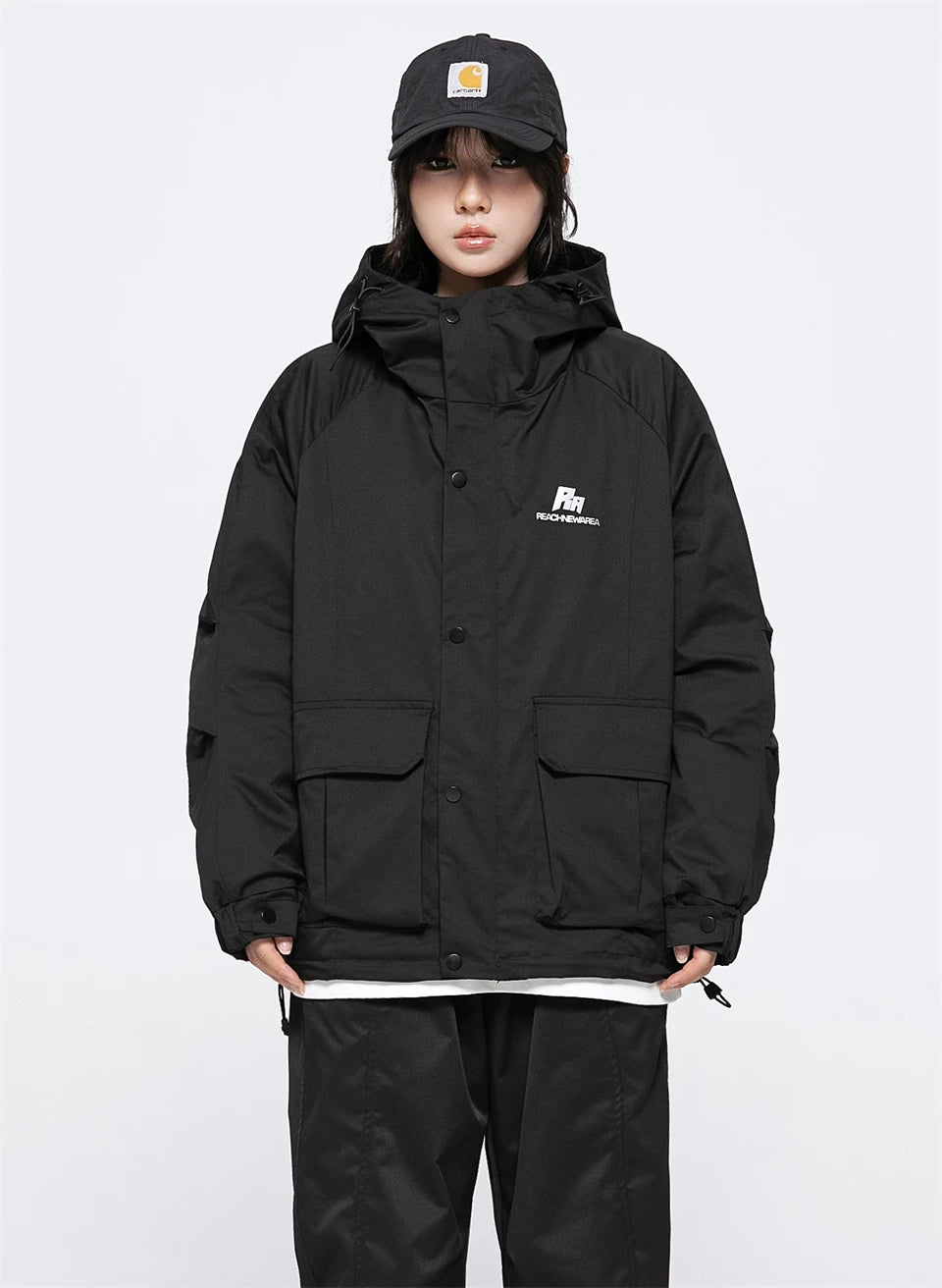 Haruja  Windbreaker Hooded black Jacket front