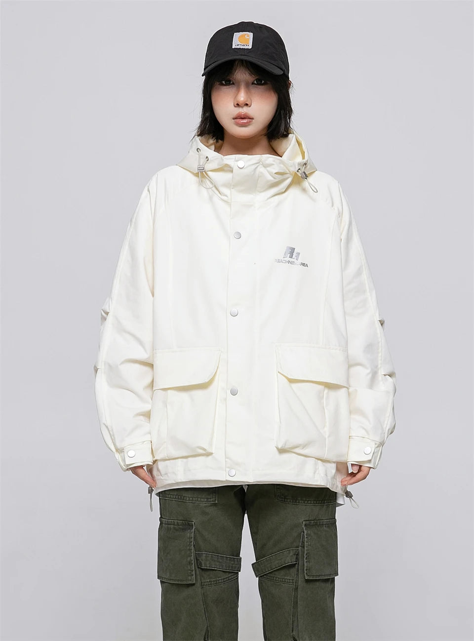 Haruja  Windbreaker Hooded white Jacket