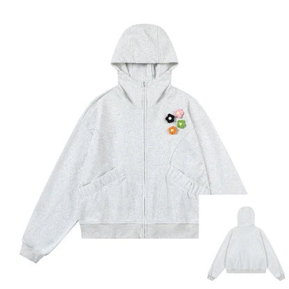 Haruja  Zipped Flowers Hoodie grey