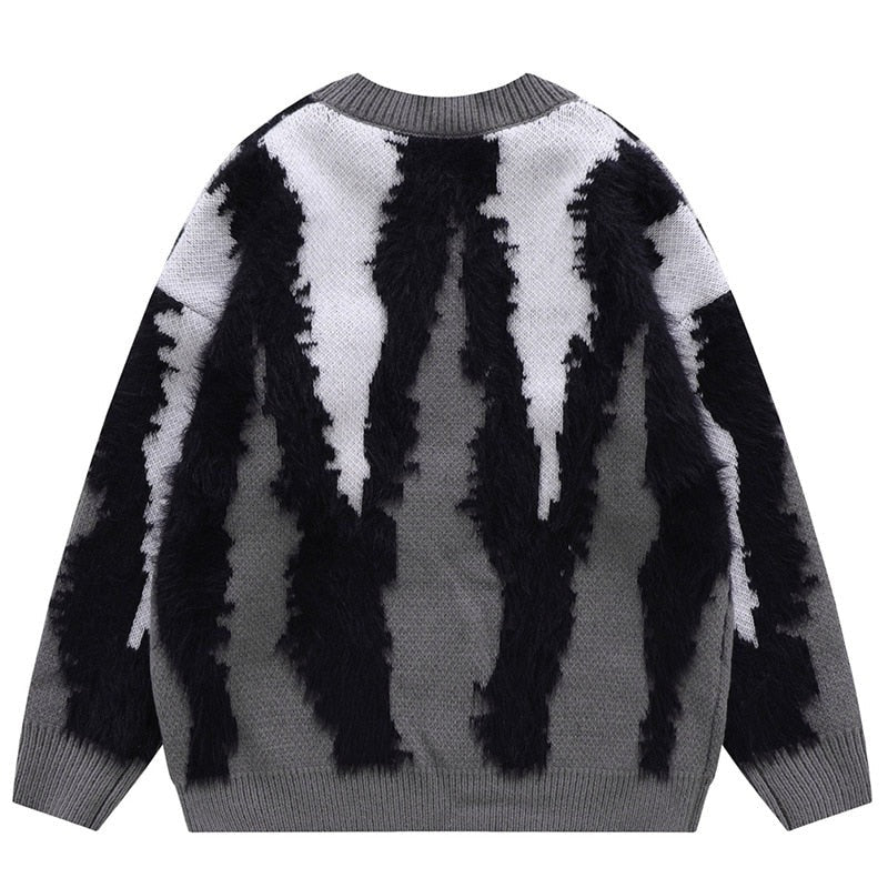 Harajuku Vintage Knitted Sweater white grey and black