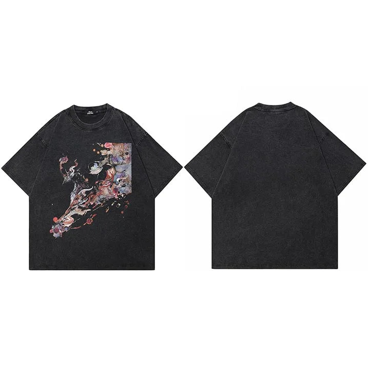 Washed Black Abstract Dragon Oversized T-Shirt