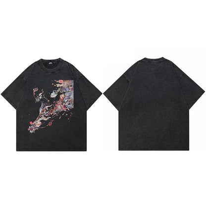 Washed Black Abstract Dragon Oversized T-Shirt