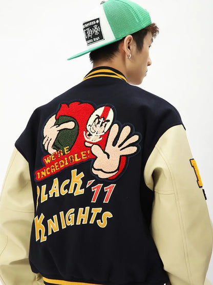 haruja - Baseball Cartoon Embroidery black  Jacket