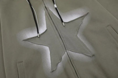 Haruja - Vintage Star Patch Zipped Hoodie