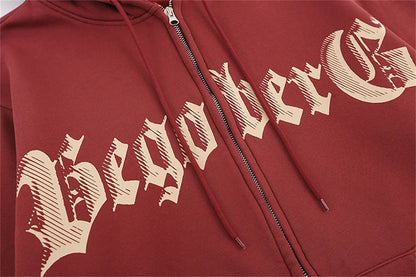 Haruja - Letter Double-Sided Printed Zipped Hoodie